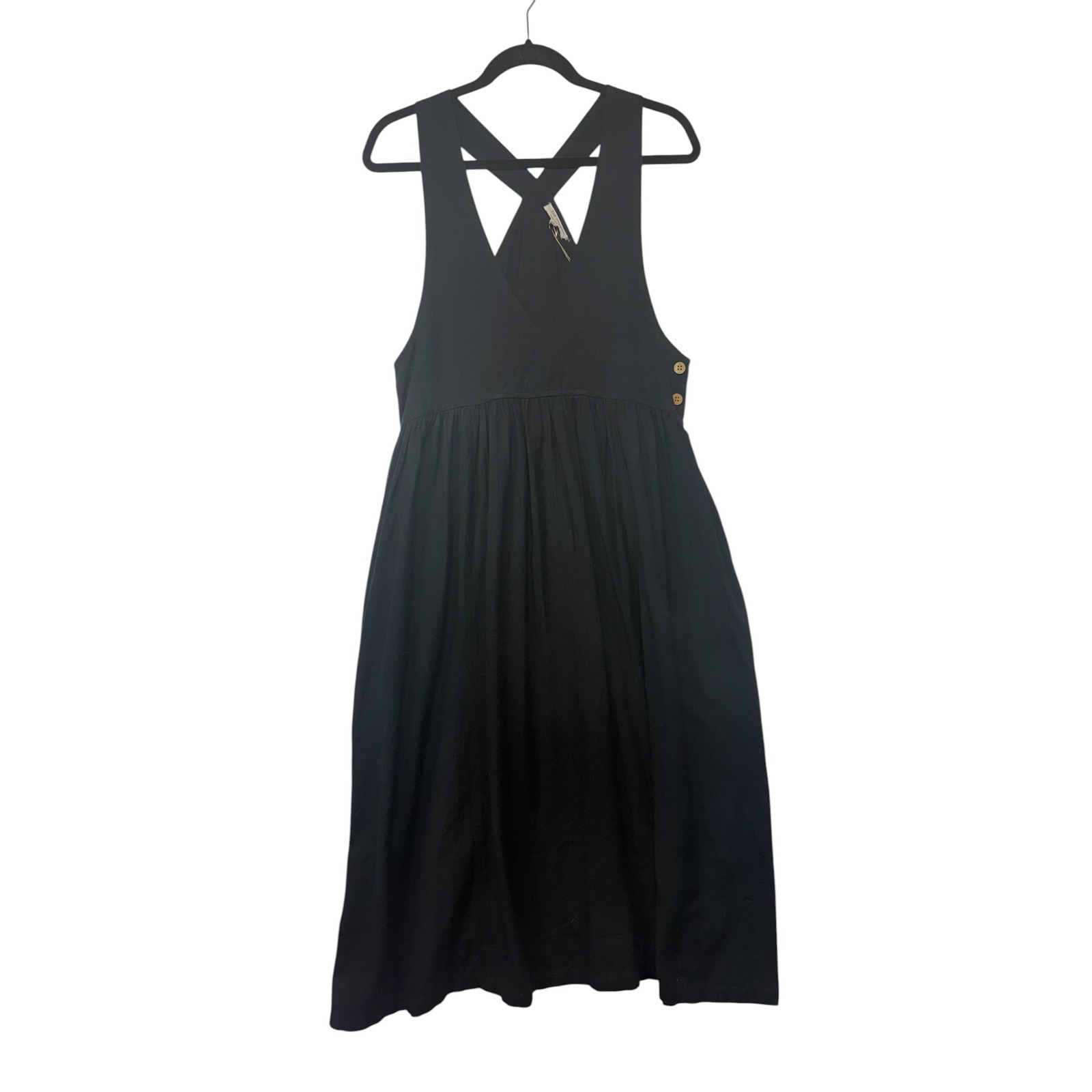 The Shanty Black Pinafore Dress Cross Back V-Neck Cotton Flax Sz Xs/S